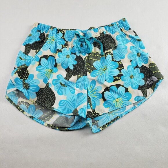 North Face Floral Flashdry Short Womens Small Blue Active 3.5" Inseam Unlined - Picture 1 of 9